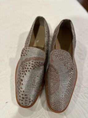 Metallic Silver Knit Slip-On Loafers for Men